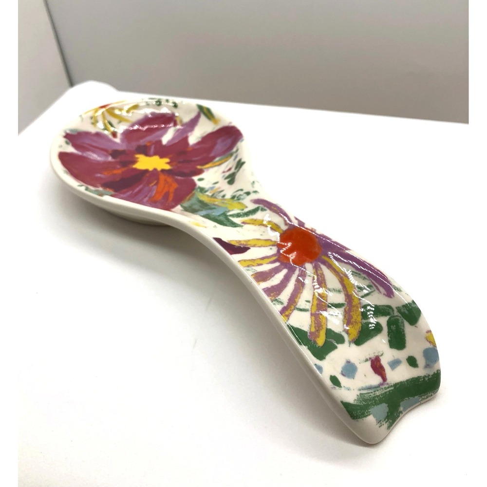 Opalhouse Stoneware Spoon Rest Floral Multicolor Burgundy Purple Cream Glossy